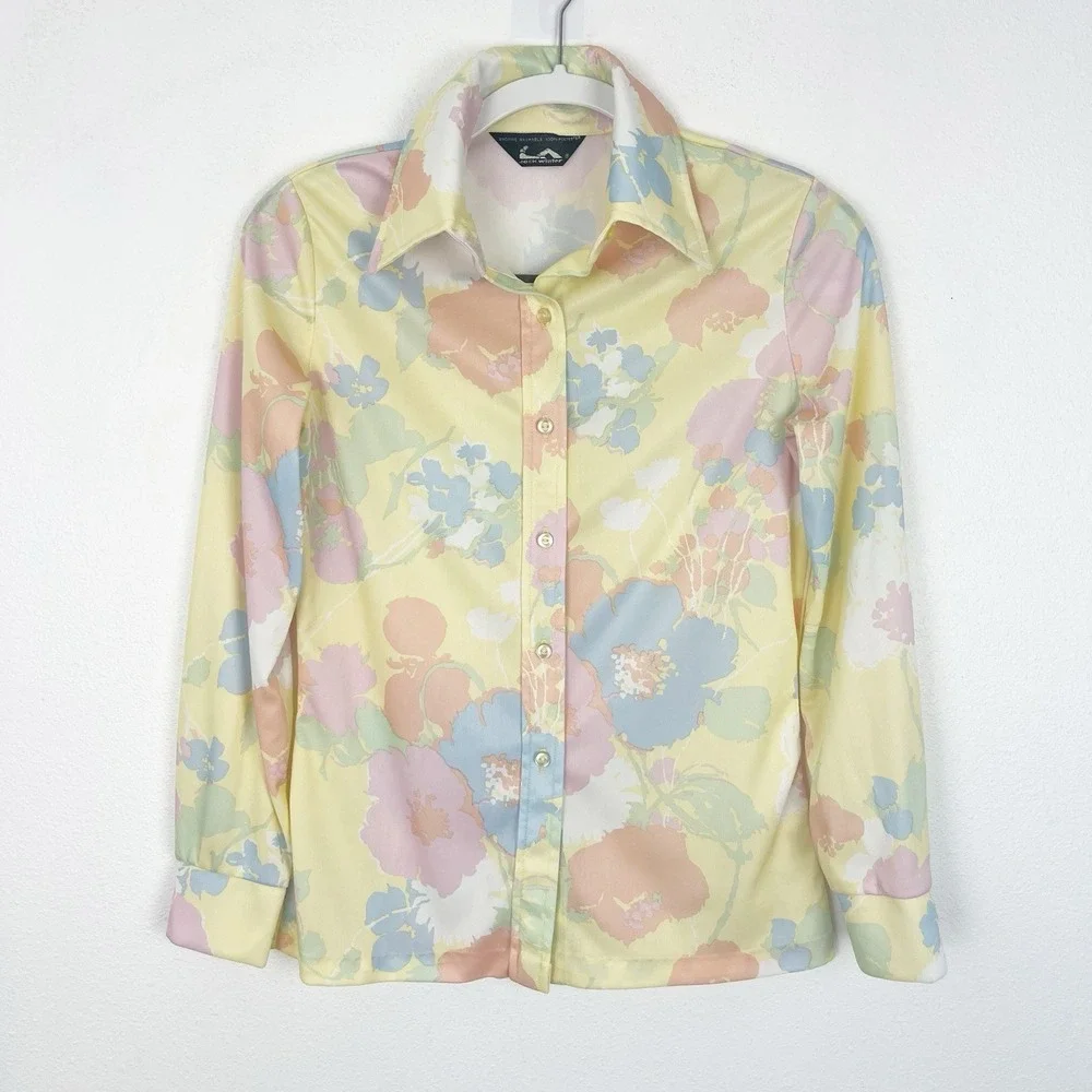Vintage Jack Winter 70s Floral Pastel Blouse Small Long Sleeve - Picture 3 of 8